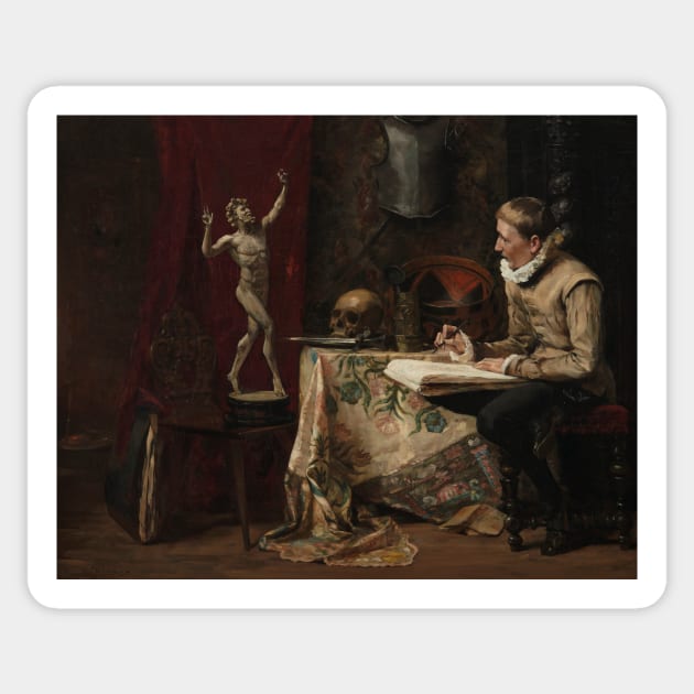 The Artist's Studio, with Self-Portrait by Hugo Birger Sticker by Classic Art Stall